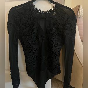 Black Sheer Lace Bodysuit